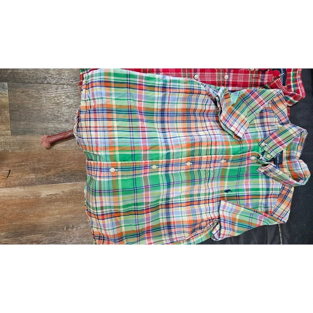 POLO Ralph Lauren Boys Plaid Button Down Shirts Short Sleeve Size 7 Red & Green
